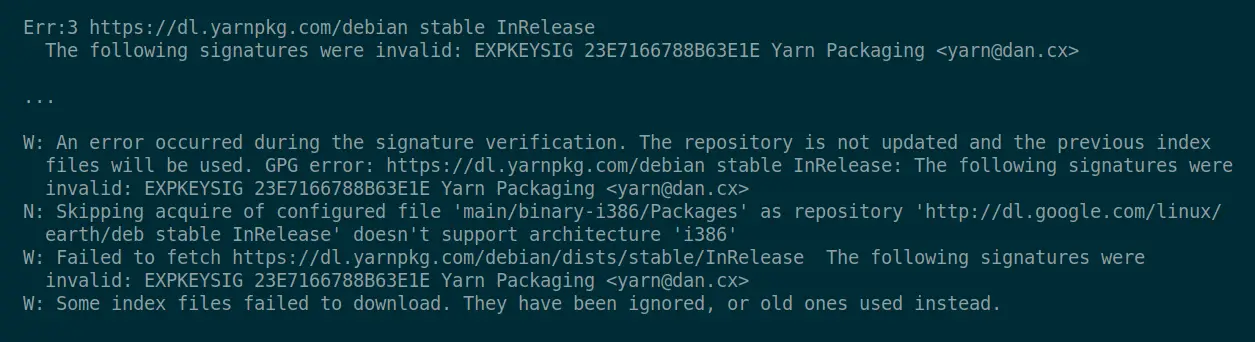 Yarn Pubkey Error